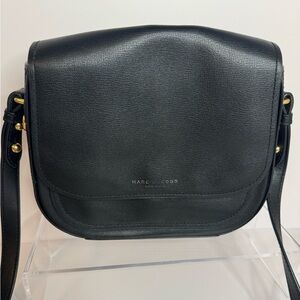 Marc Jacobs Black Leather Crossbody Saddle-Style Bag with Gold Hardware